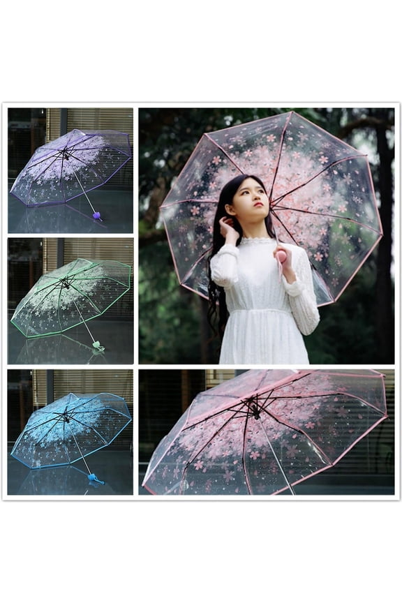 Shade Umbrella, Uv Umbrella, UmbrellaforRain, Clear Umbrella, 38 In, Portable Umbrella, Cherry Blossom, Sun Shade, Blue Trim, 1 Pc
