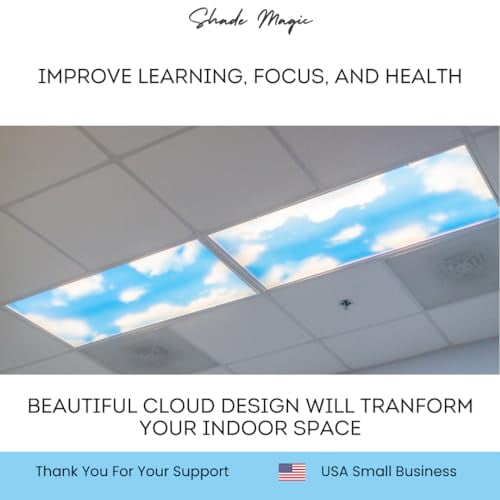 ShadeMAGIC - 4 Pack of Fluorescent Light Covers - 2x4 Film Insert for Ceiling Light Diffuser Panels - Sky Clouds - for Classrooms and Offices - Decorative Lighting (4)