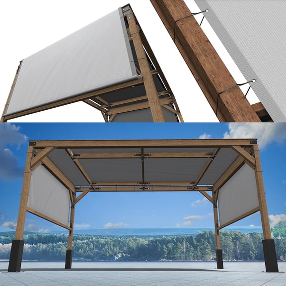 ShadeMart 10' W x 16' L Grey Pergola Sun Shade Canopy Replacement Cover, Commercial Grade 260 GSM Cloth for Outdoor Patio, Includes Stainless Steel Weighted Rods (We Make Custom Size)