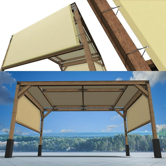 ShadeMart 10' W x 27' L Beige Pergola Sun Shade Canopy Replacement Cover, Commercial Grade 260 GSM Cloth for Outdoor Patio, Includes Stainless Steel Weighted Rods (We Make Custom Size)