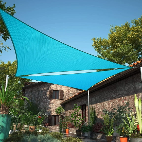 ShadeMart 10' x 10' x 14.1' Turquoise Right Triangle Sun Shade Sail Canopy Mesh Fabric UV Block - Commercial Heavy Duty - 190 GSM - 3 Years Warranty ( We Make Custom Size )