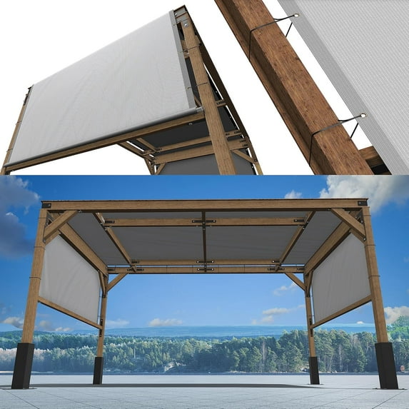 ShadeMart 11' W x 17' L Grey Pergola Sun Shade Canopy Replacement Cover, Commercial Grade 260 GSM Cloth for Outdoor Patio, Includes Stainless Steel Weighted Rods (We Make Custom Size)