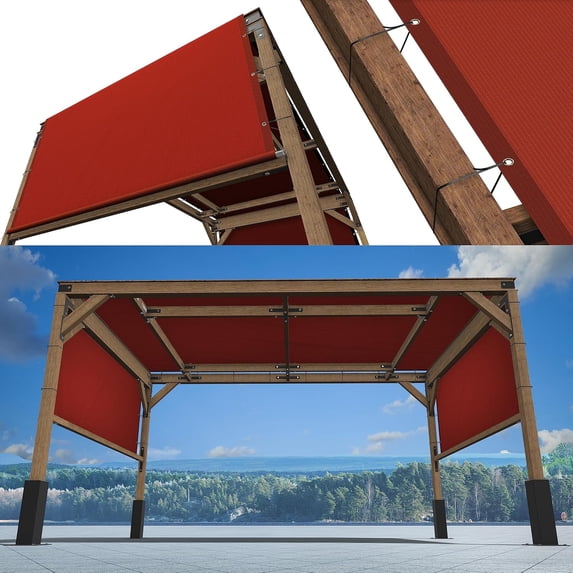 ShadeMart 12' W x 15' L Red Pergola Sun Shade Canopy Replacement Cover, Commercial Grade 260 GSM Cloth for Outdoor Patio, Includes Stainless Steel Weighted Rods (We Make Custom Size)
