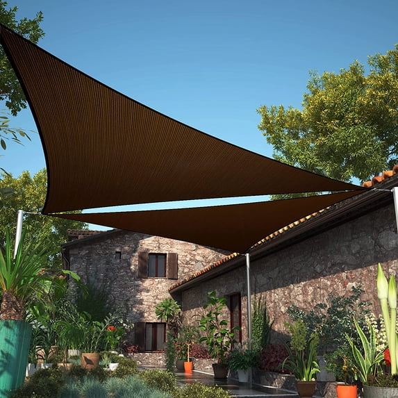 ShadeMart 13' x 23' x 26.4' Brown Right Triangle Sun Shade Sail Canopy Mesh Fabric UV Block & Water Air Permeable - Commercial Heavy Duty - 190 GSM - 3 Years Warranty - Custom Make