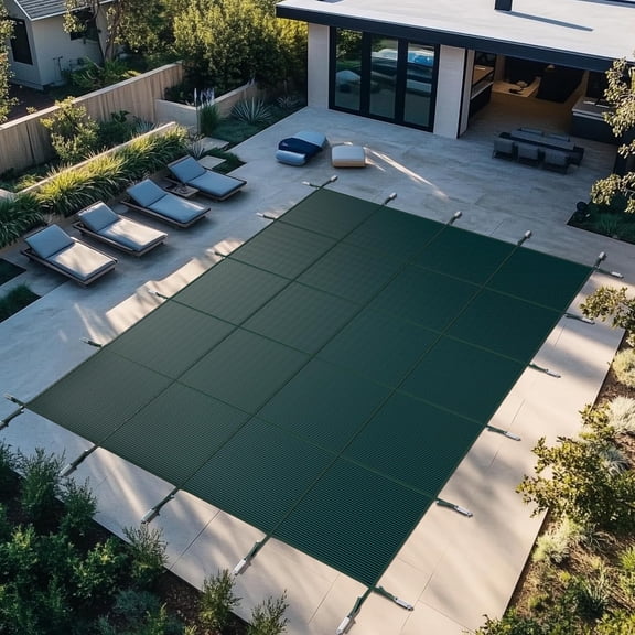 ShadeMart 16' x 32' Inground Pool Safety Cover - Rectangle Green High Strength Mesh, Triple Stitched & Rain Permeability, Installation Hardware Included, Life Time Warranty (We Make Custom Size)