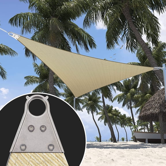 ShadeMart 18' x 18' x 18' Beige Triangle Size Super Ring Sun Shade Sail CTAWTN Canopy Awning Shades for Patio - Commercial Heavy Duty - 260 GSM - 5 Years Warranty ( We Customize Size )