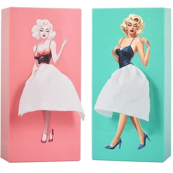 ShadeMart 2-Pack Skirt-Shaped Tissue Box Cover Set, Pink and Blue, Decorative Rectangular Holder for Home & Office