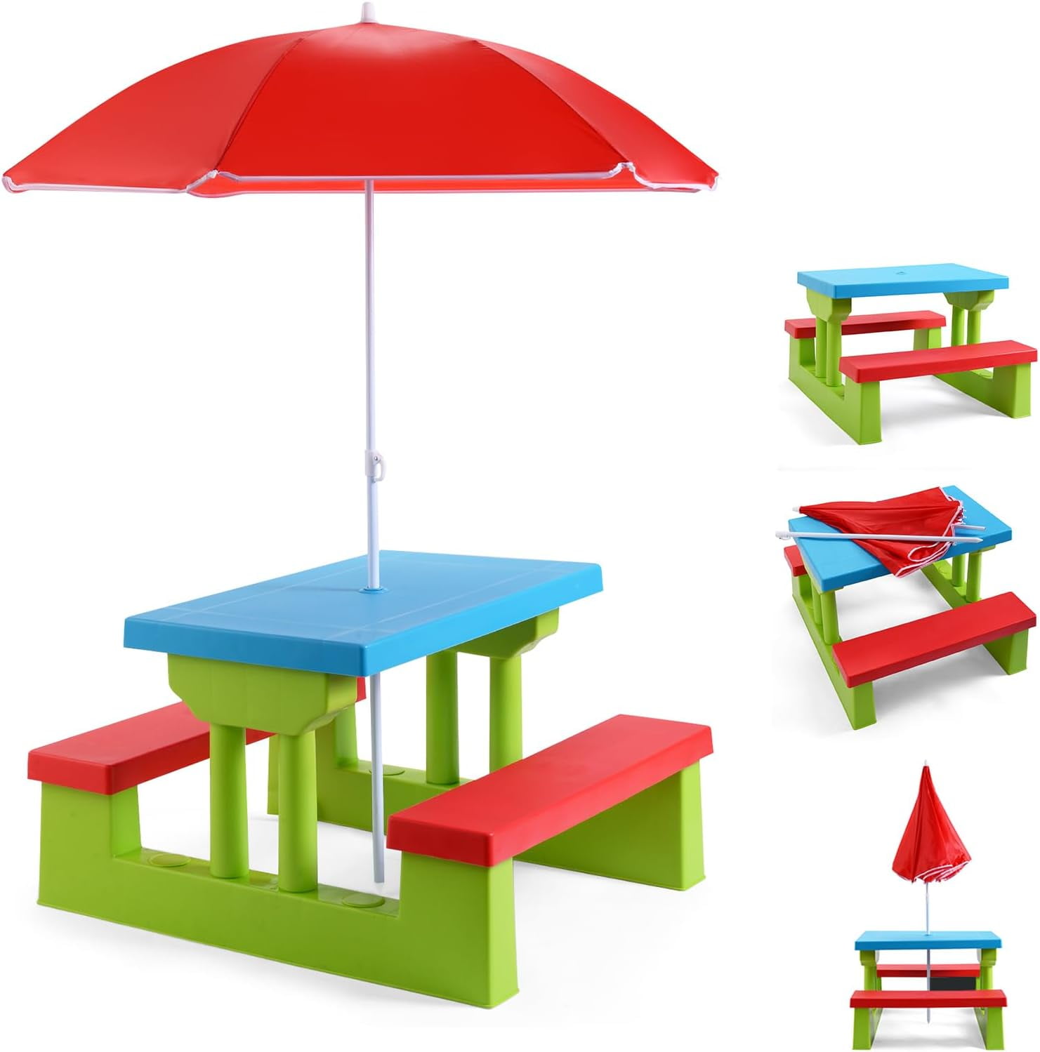 ShadeMart 2-in-1 Kids Picnic Table with Folding Bench & Adjustable ...