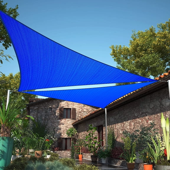 ShadeMart 22' x 22' x 22' Blue Triangle Sun Shade Sail Canopy Mesh Fabric UV Block & Water Air Permeable - Commercial Heavy Duty - 190 GSM - 3 Years Warranty - Custom Make