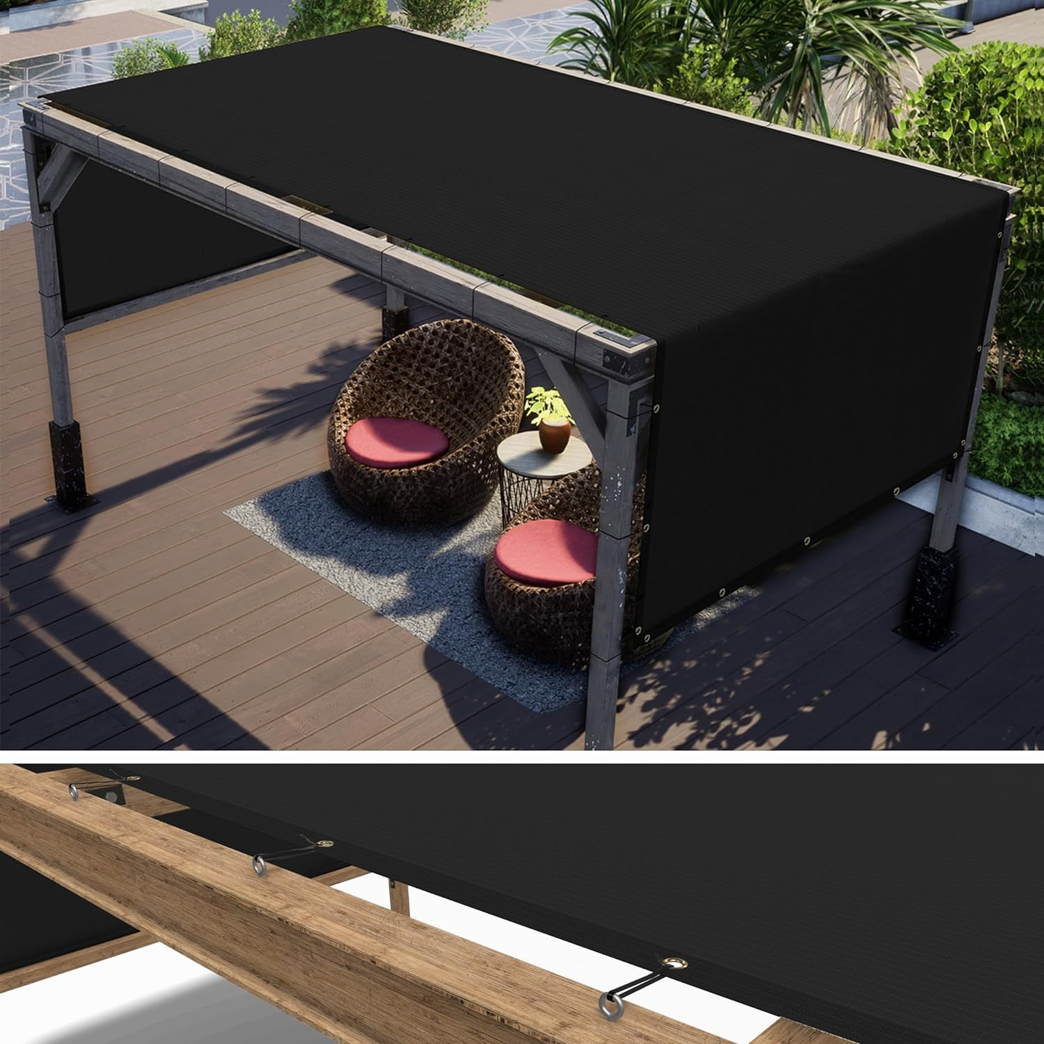 ShadeMart 4' x 4' Black Pergola Sun Shade Canopy Replacement Cover UPF50, Commercial Grade 260 GSM Cloth for Outdoor Patio, Garden, Deck, Backyard (We Make Custom Size)