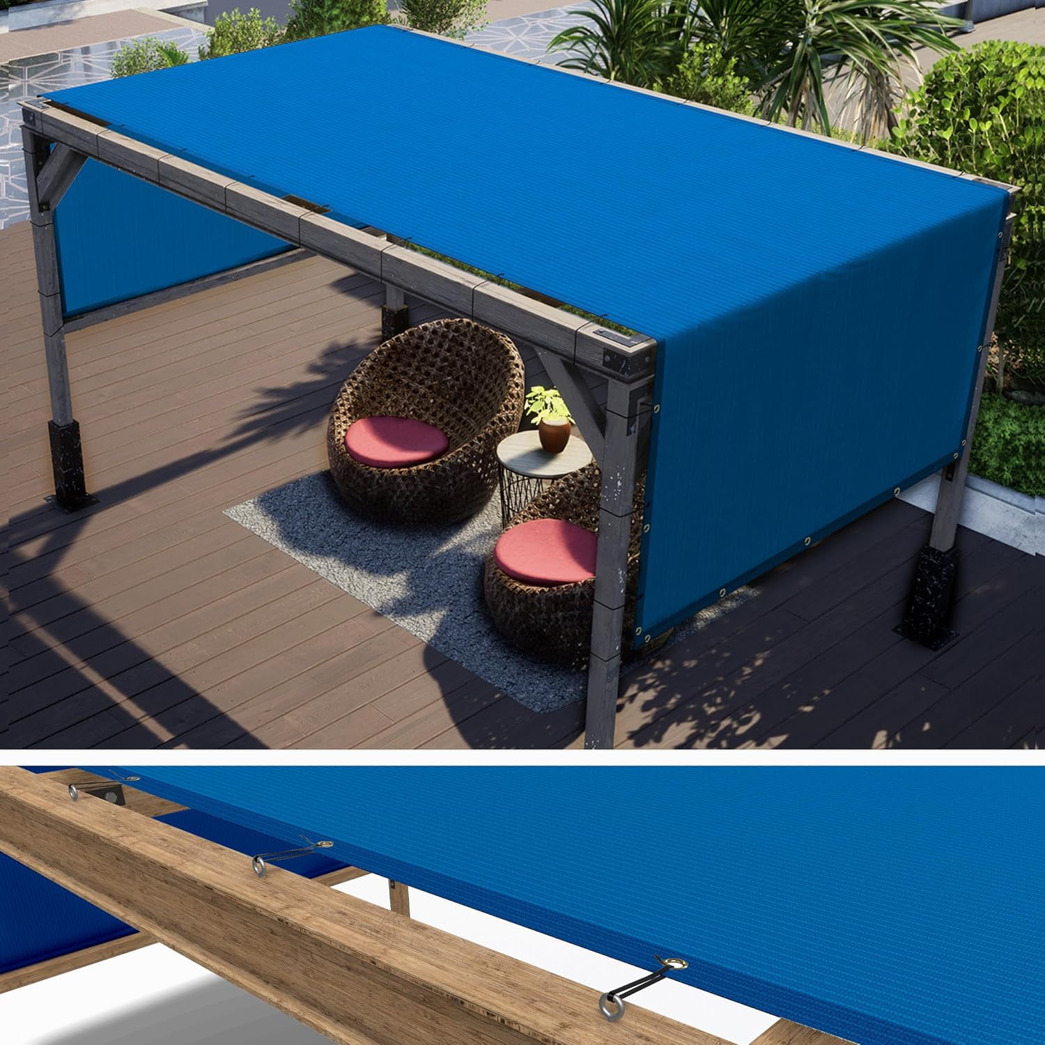 ShadeMart 4' x 4' Blue Pergola Sun Shade Canopy Replacement Cover UPF50, Commercial Grade 260 GSM Cloth for Outdoor Patio, Garden, Deck, Backyard (We Make Custom Size)