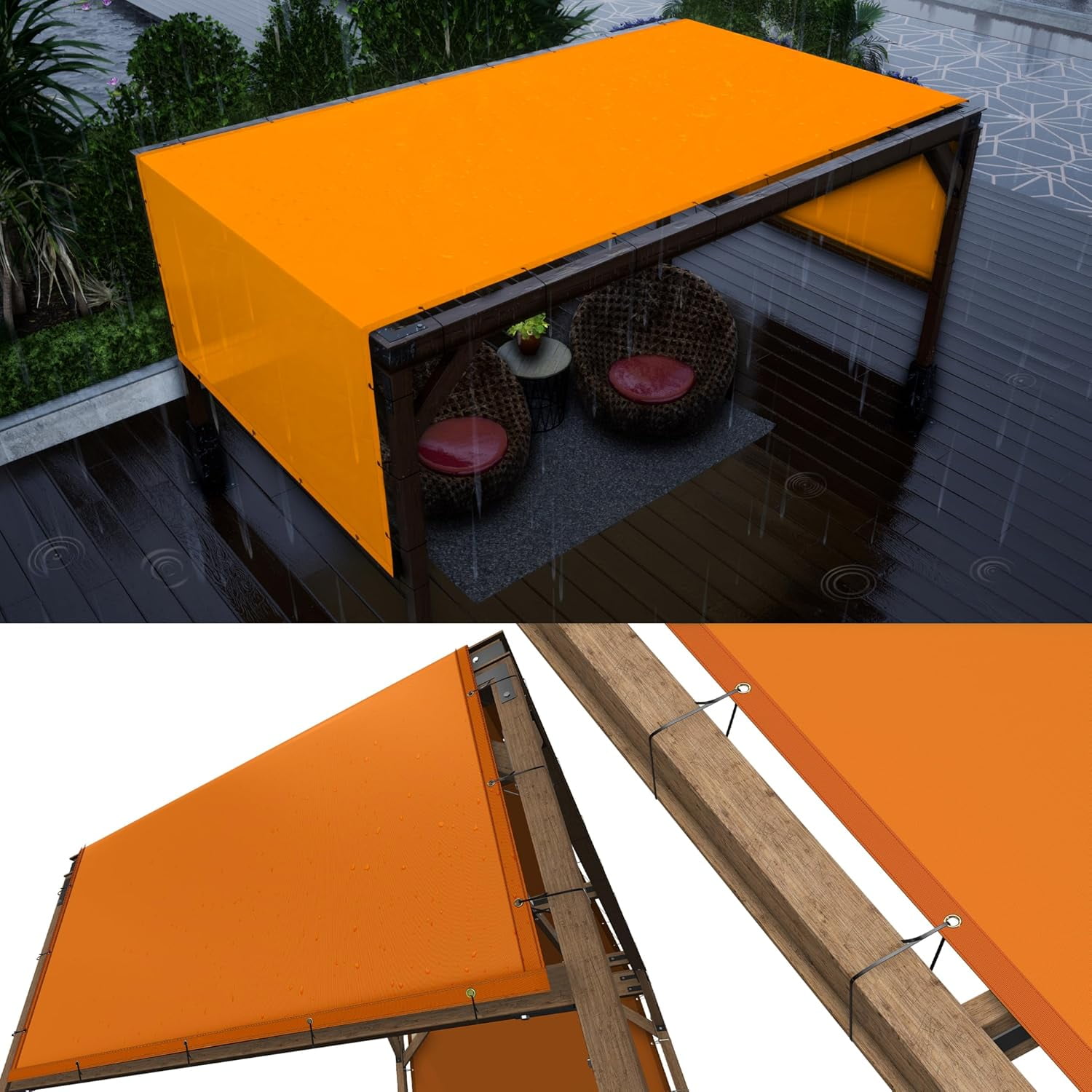 ShadeMart 4' x 4' Orange Waterproof Pergola Sun Shade Canopy Replacement Cover UPF50, Commercial Grade 260 GSM Cloth for Outdoor Patio, Garden, Deck, Backyard (We Make Custom Size)
