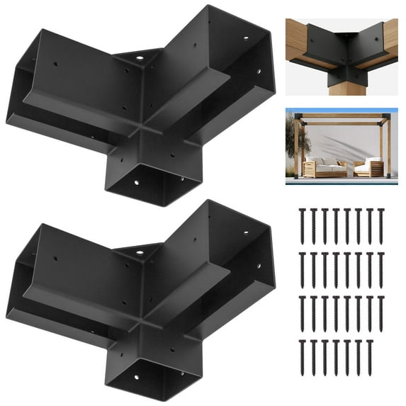 ShadeMart 4"x4" Pergola Bracket Kit, Heavy Duty Waterproof Corner Brackets for Wood Posts, DIY Post Base Hardware for Patio Pergolas, Gazebos, Log Cabins (2 Pack 3-Way)