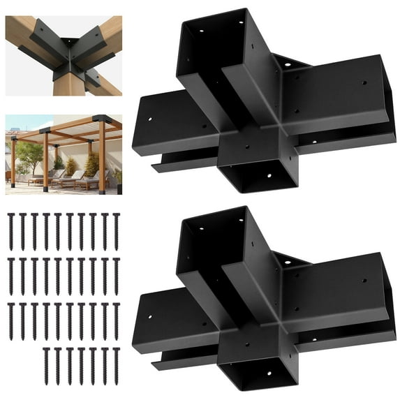 ShadeMart 4"x4" Pergola Bracket Kit, Heavy Duty Waterproof Corner Brackets for Wood Posts, DIY Post Base Hardware for Patio Pergolas, Gazebos, Log Cabins (2 Pack 4-Way)