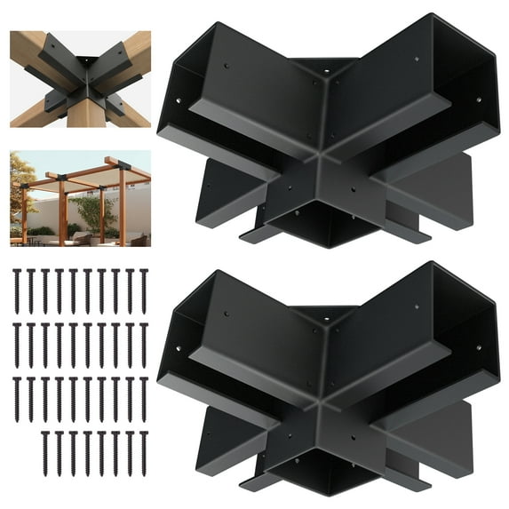 ShadeMart 4"x4" Pergola Bracket Kit, Heavy Duty Waterproof Corner Brackets for Wood Posts, DIY Post Base Hardware for Patio Pergolas, Gazebos, Log Cabins (2 Pack 5-Way)