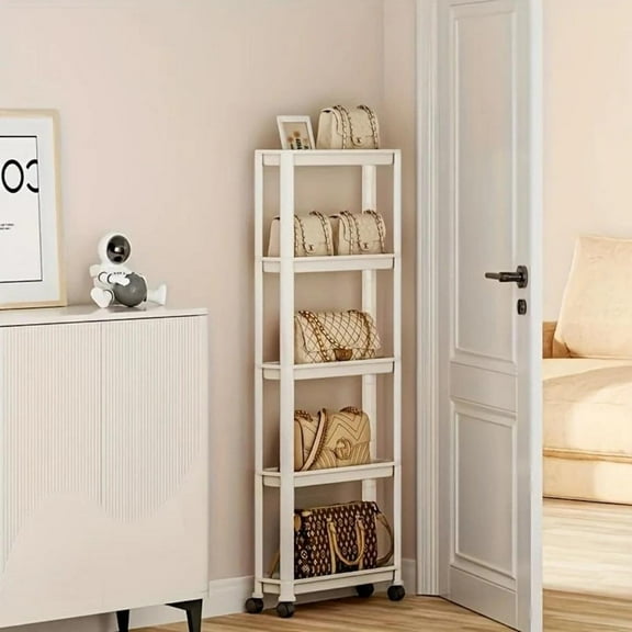 ShadeMart 47" H x 18.3" W x 5.12" D 5-Tier Narrow Plastic Storage Shelf With Scroll Wheel