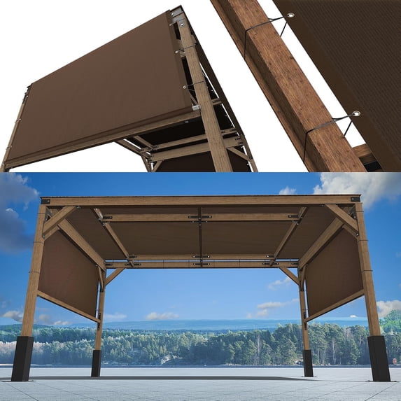 ShadeMart 5' W x 23' L Brown Pergola Sun Shade Canopy Replacement Cover, Commercial Grade 260 GSM Cloth for Outdoor Patio, Includes Stainless Steel Weighted Rods (We Make Custom Size)