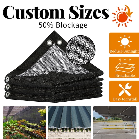 ShadeMart 50% Shade Cloth for Plant, Black 4FT x 22FT Custom Size Outdoor Shade Tarp, Shade Cover with Upgrade Grommets and Zip Ties, Netting Sunblock Net for Vegetables Flower Garden Greenhouse