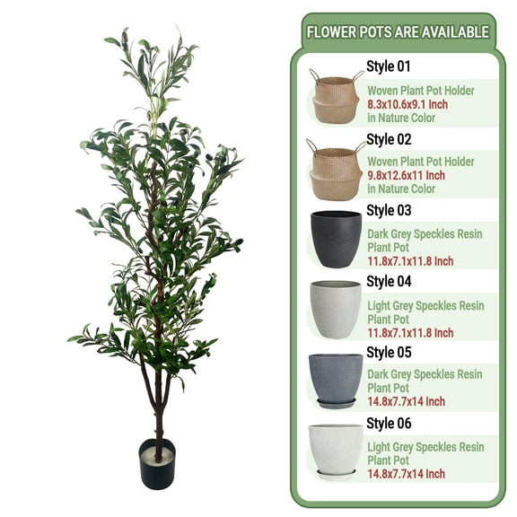 ShadeMart 59" Tall Artificial Olive Tree with Realistic Leaves and Olives, Fake Olive Trees Artificial Indoor, Realistic Large Olive Plants for Indoor Outdoor Office Décor - Pot Style 06