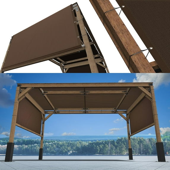 ShadeMart 6' W x 21' L Brown Pergola Sun Shade Canopy Replacement Cover, Commercial Grade 260 GSM Cloth for Outdoor Patio, Includes Stainless Steel Weighted Rods (We Make Custom Size)
