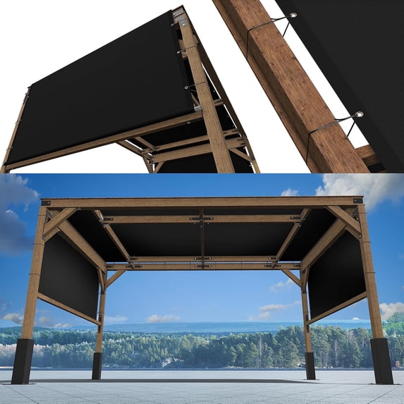 ShadeMart 6' W x 25' L Black Pergola Sun Shade Canopy Replacement Cover, Commercial Grade 260 GSM Cloth for Outdoor Patio, Includes Stainless Steel Weighted Rods (We Make Custom Size)