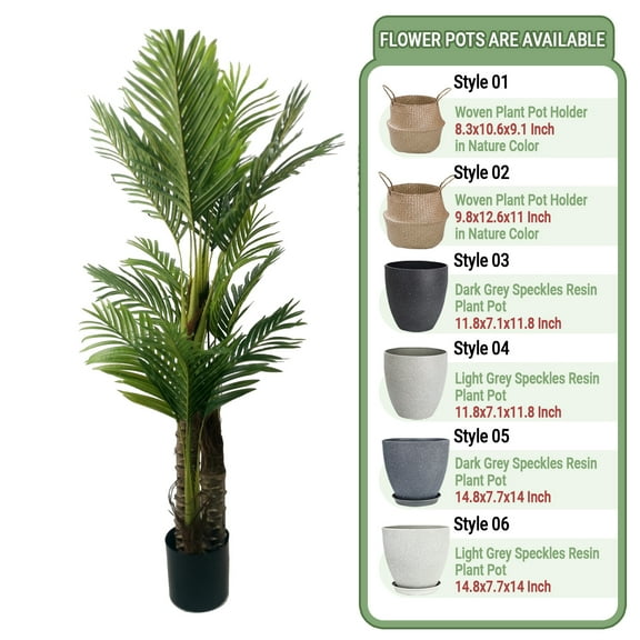 ShadeMart 60" Artificial Palm Tree for Outdoors - Triple Phoenix Palm, UV Resistant, Large Fake Silk Palm Tree - Perfect for Patio, Poolside, Home Indoor Aesthetic Decor - Pot Style 01
