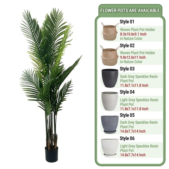 ShadeMart 63" Artificial Areca Palm Plant Fake Palm Tree with Real Touch Leaves for Indoor Outdoor Modern Decoration Feaux Dypsis Lutescens Plants in Pot - Pot Style 03