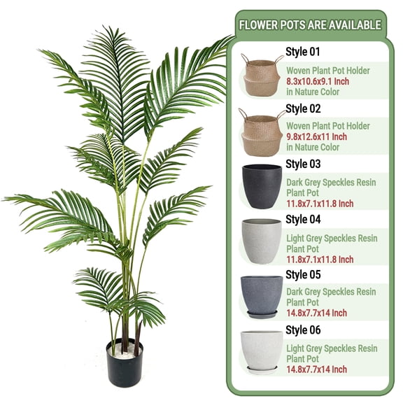 ShadeMart 63" Artificial Palm Tree,Faux Areca Palm Plant with Real Touch Leaves and Adjustable Branches,Fake Tropical Palm Tree for Home Office Indoor Outdoor Modern Decoration - Pot Style 01