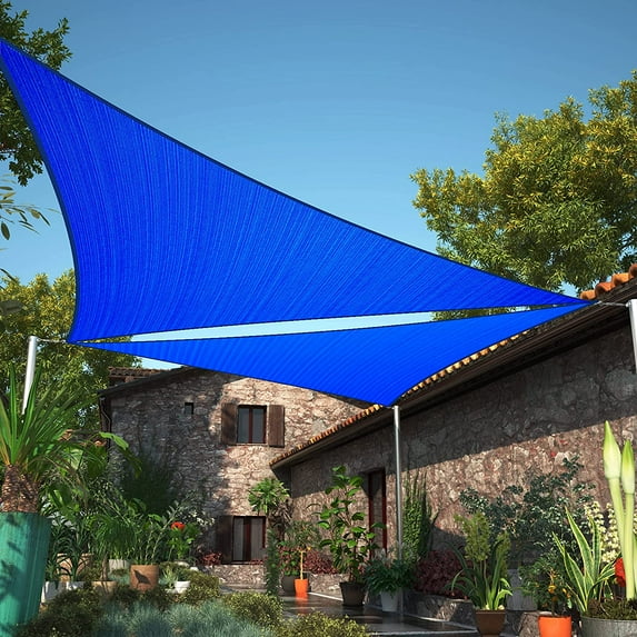 ShadeMart 7' x 14' x 15.7' Blue Right Triangle Sun Shade Sail Canopy Mesh Fabric UV Block & Water Air Permeable - Commercial Heavy Duty - 190 GSM - 3 Years Warranty - Custom Make
