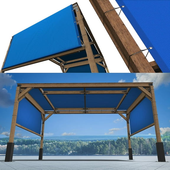 ShadeMart 8' W x 8' L Blue Pergola Sun Shade Canopy Replacement Cover, Commercial Grade 260 GSM Cloth for Outdoor Patio, Includes Stainless Steel Weighted Rods (We Make Custom Size)