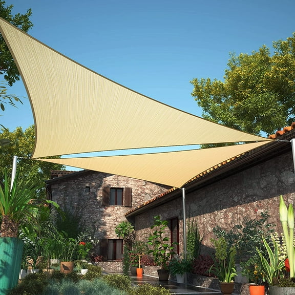 ShadeMart 8' x 8' x 8' Beige Triangle Sun Shade Sail Canopy Mesh Fabric UV Block - Commercial Heavy Duty - 190 GSM - 3 Years Warranty ( We Make Custom Size )