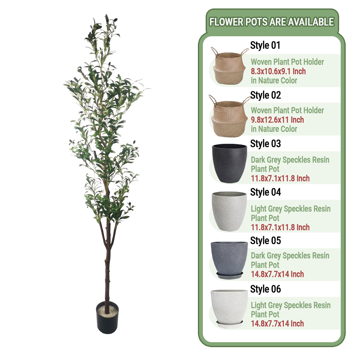 ShadeMart 83" Artificial Olive Tree with Pot - Faux Silk Leaves ...