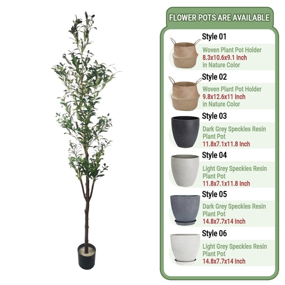 ShadeMart 83" Artificial Olive Tree with Pot - Faux Silk Leaves & Fruits for Living Room Decor, Indoor Modern Home Decoration - Pot Style 04