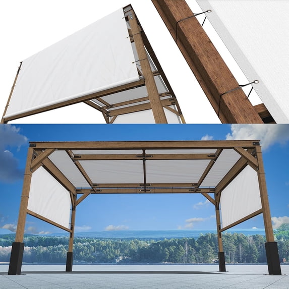 ShadeMart 9' W x 30' L White Pergola Sun Shade Canopy Replacement Cover, Commercial Grade 260 GSM Cloth for Outdoor Patio, Includes Stainless Steel Weighted Rods (We Make Custom Size)