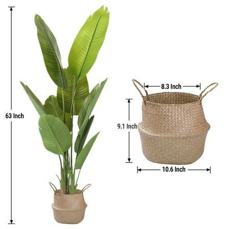 ShadeMart Artificial Bird of Paradise Tree, 63" Tall Faux Plant, Lifelike Green Fake Tree for Home Office Warehouse Decor Indoor Outdoor - Pot Style 01