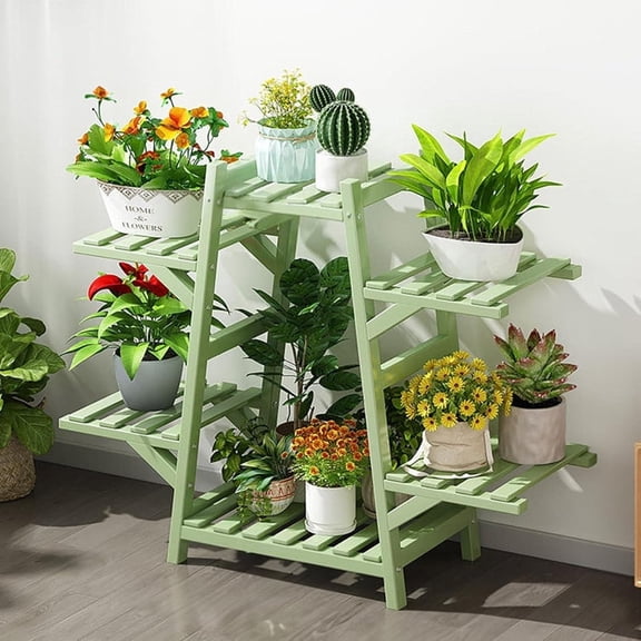 ShadeMart Bamboo A-Frame Plant Shelf Stand 6 Tier for Indoor and Outdoor Useï¼Green