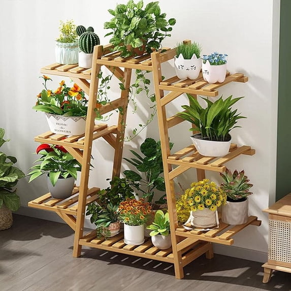ShadeMart Bamboo A-Frame Plant Shelf Stand 8 Tier for Indoor and Outdoor Useï¼Yellow