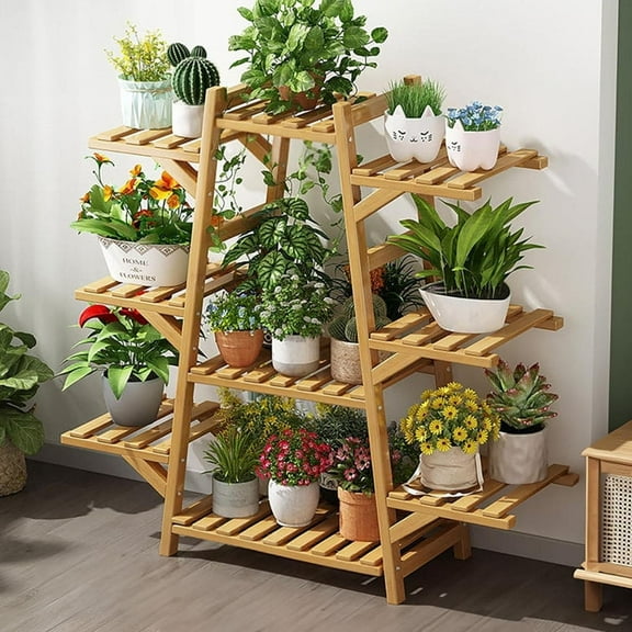 ShadeMart Bamboo A-Frame Plant Shelf Stand 9 Tier for Indoor and Outdoor Useï¼Yellow