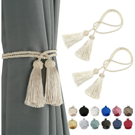 ShadeMart Beige 2PCS Curtain Tiebacks Handmade Decorative Curtain Holdbacks Rope with Tassel