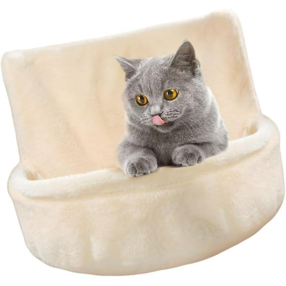 ShadeMart Beige Cozy Plush Cat Hammock, Large Machine Washable Hanging Bed for Winter
