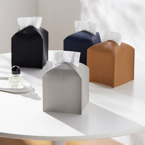 ShadeMart Beige Tissue Box Cover, Refined Modern PU Leather Square Tissue Box Holder