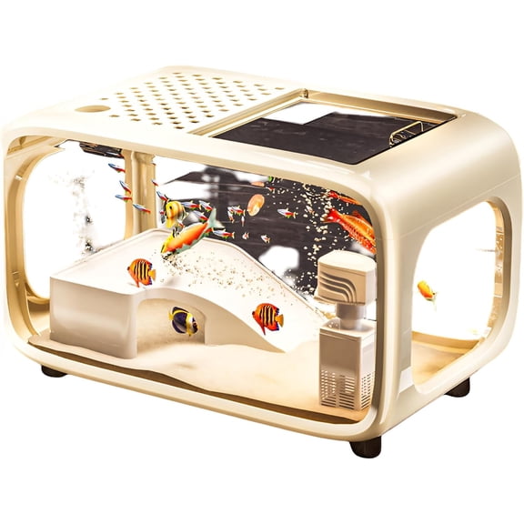 ShadeMart Beige Transparent Fish Tank, Mini Shatter-Resistant Acrylic Aquarium for Betta and Small Fish