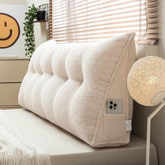 ShadeMart Beige Triangular Headboard Wedge Pillow Back Support Pillow for Sitting up in Bed Backrest Headboard Cushion Daybed Pillow with Removable Cover,78.7 * 19.6 * 7.87 Inches