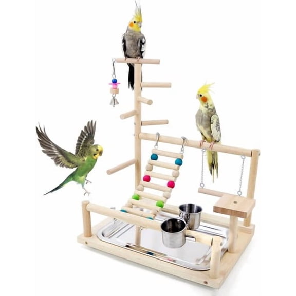 ShadeMart Bird Playstand with Toys, Cockatiel Playground Perch & Gym for Parakeets, Conures, Finches - Includes Ladder, Platform, Easy Assembly