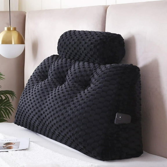 ShadeMart Black 39" L x 8" W x 20" H Wedge Headboard Pillows with 1 Head Roll Pillow Bed Wedge Pillow for Headboard Large Bolster for Bed Rest Reading Pillows Backrest Pillows