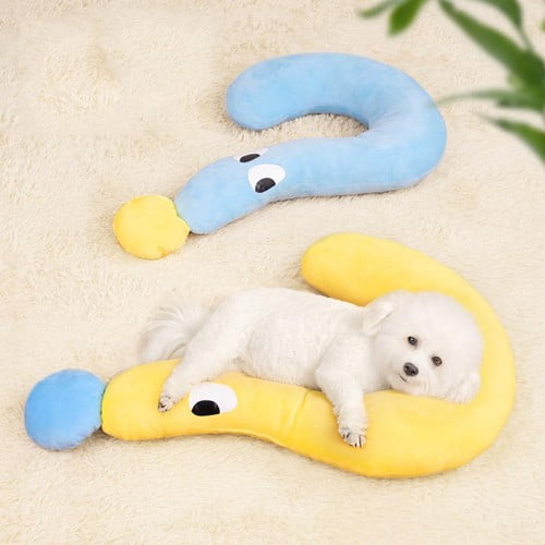ShadeMart Blue Calming Pet Pillow for Joint Relief, Yellow Half Donut Cuddler for Cats & Puppies, Ultra Soft & Machine Washable