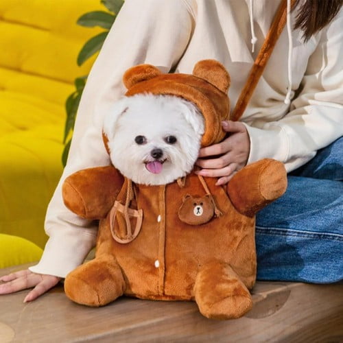 ShadeMart Brown Pet Carrier Backpack, Plush Outing Bag with Cute Bear & Bee Design, Anti-Escape for Cats, Kittens & Small Dogs