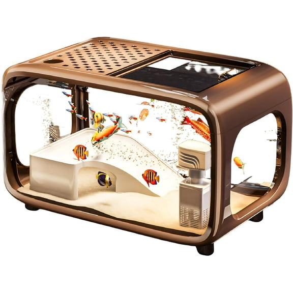 ShadeMart Brown Transparent Fish Tank, Mini Shatter-Resistant Acrylic Aquarium for Betta and Small Fish