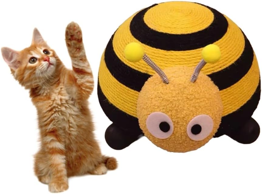 ShadeMart Cat Toy with Sisal Rope Ball, Durable Interactive Toy for Indoor & Outdoor Play (Bee)