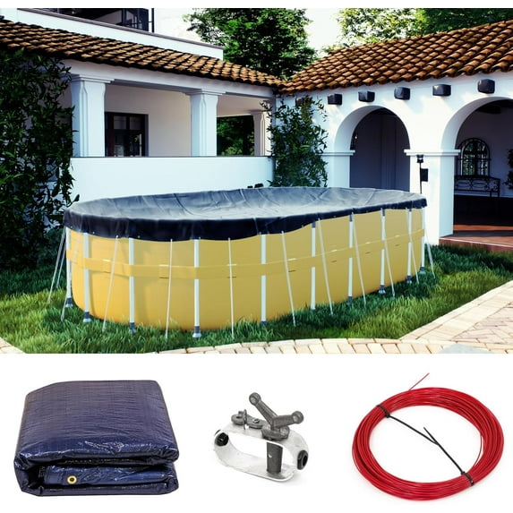 ShadeMart Customize Size 24’ x 25' Premium Oval Blue Winter Swimming Pool Cover Tarp Safety Heavy Duty, Waterproof, UV Resistant ( Cover Size: 28' x 29' / 4 ft .Overlap) ●We Customize Size●